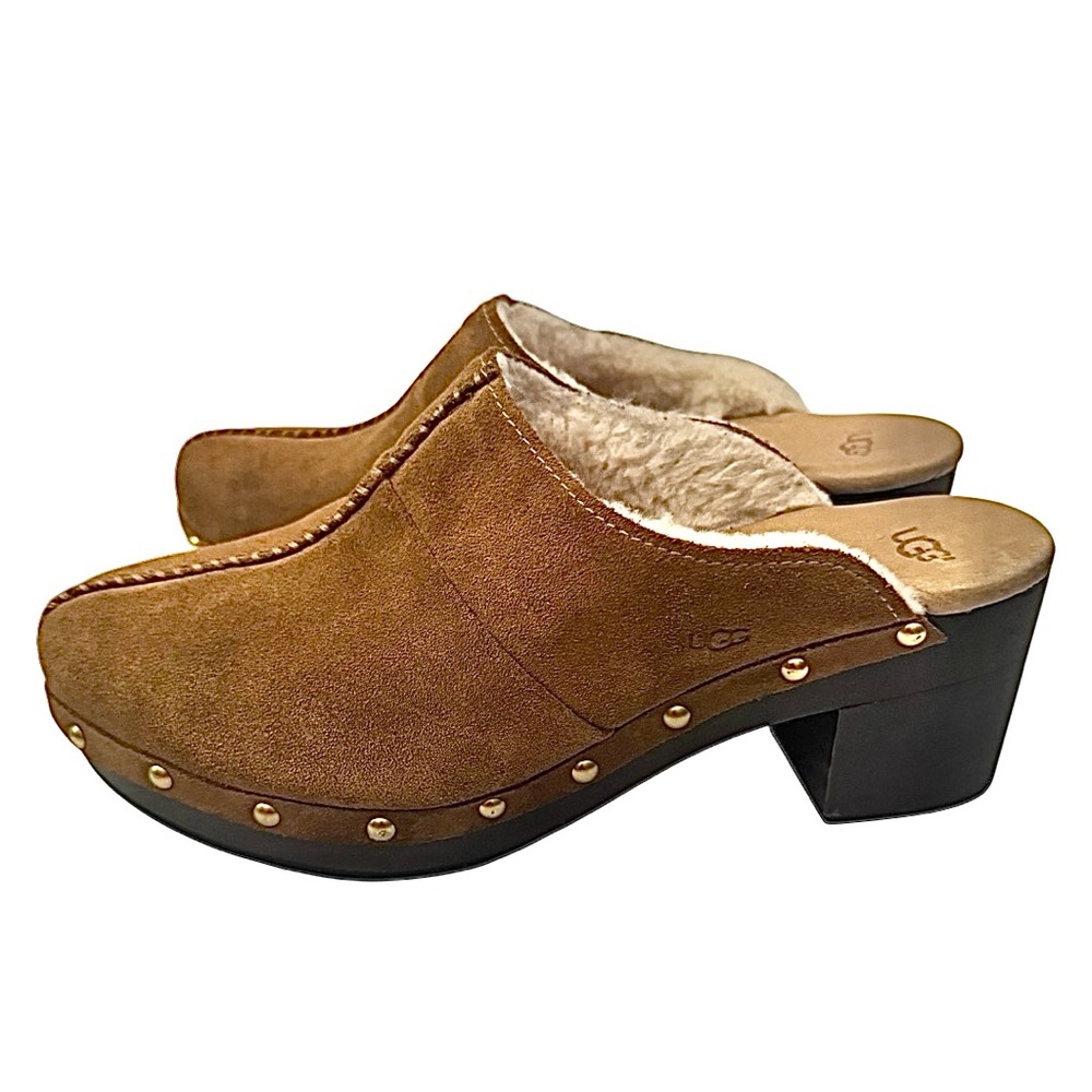 UGG Kassi Clogs Women’s Size 9 Chestnut Brown Suede Shearling Lined Slip On - Picture 6 of 8
